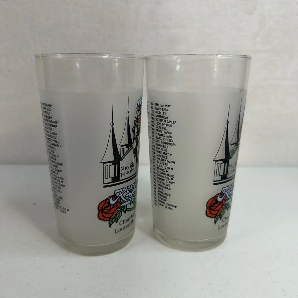 1990‎ Official Kentucky Derby Souvenir Collector Glasses Set of 2 Horse Racing